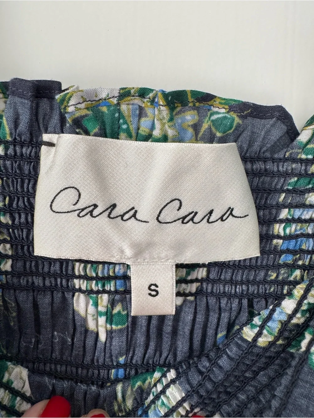 Cara Cara Jazzy Floral Smocked Midi Dress - Navy & Green Small - Picture 6 of 6